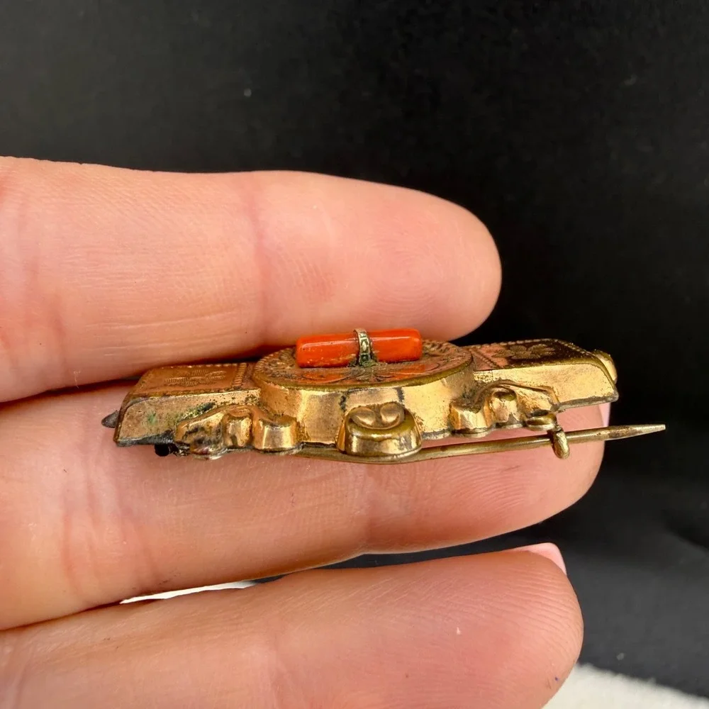 Vintage Gold Filled Brooch Coral Victorian Revival